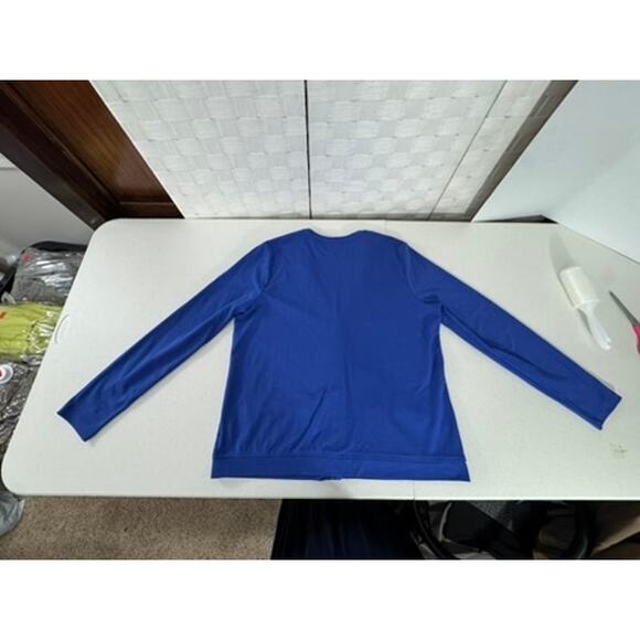 "Lands End" Outfitters Blue Cotton Button Cardigan Teacher Office Cottage SZ L - Picture 10 of 11